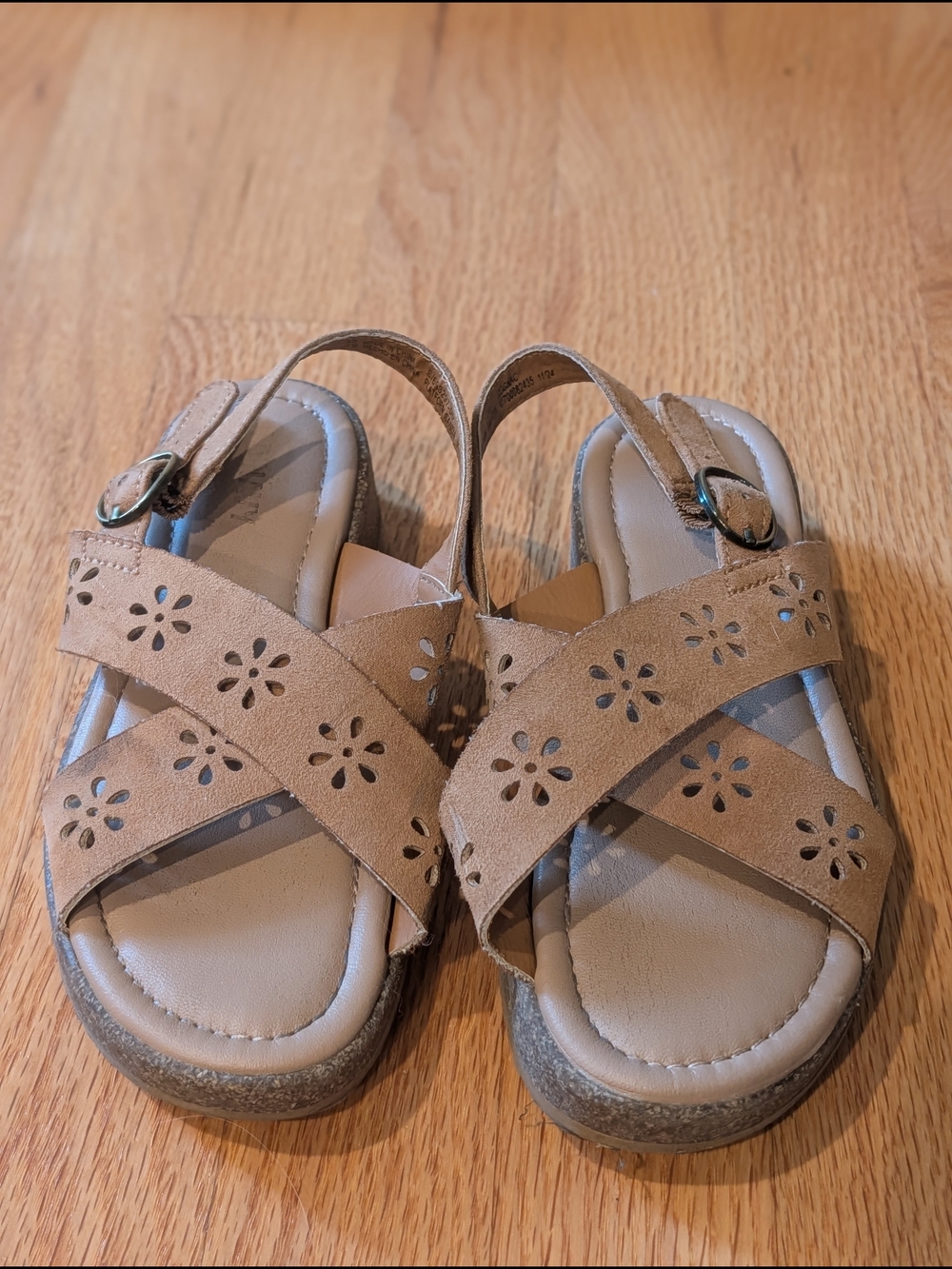 Old Navy Tan Floral Cutout Kids Sandals with Buckle Strap
